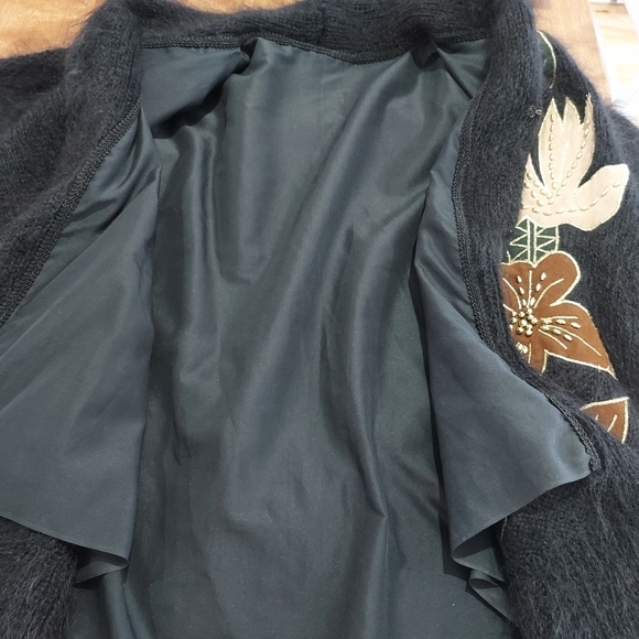 FUZZY Mohair blend cardigan coat flowers embroidery - Picture 12 of 15